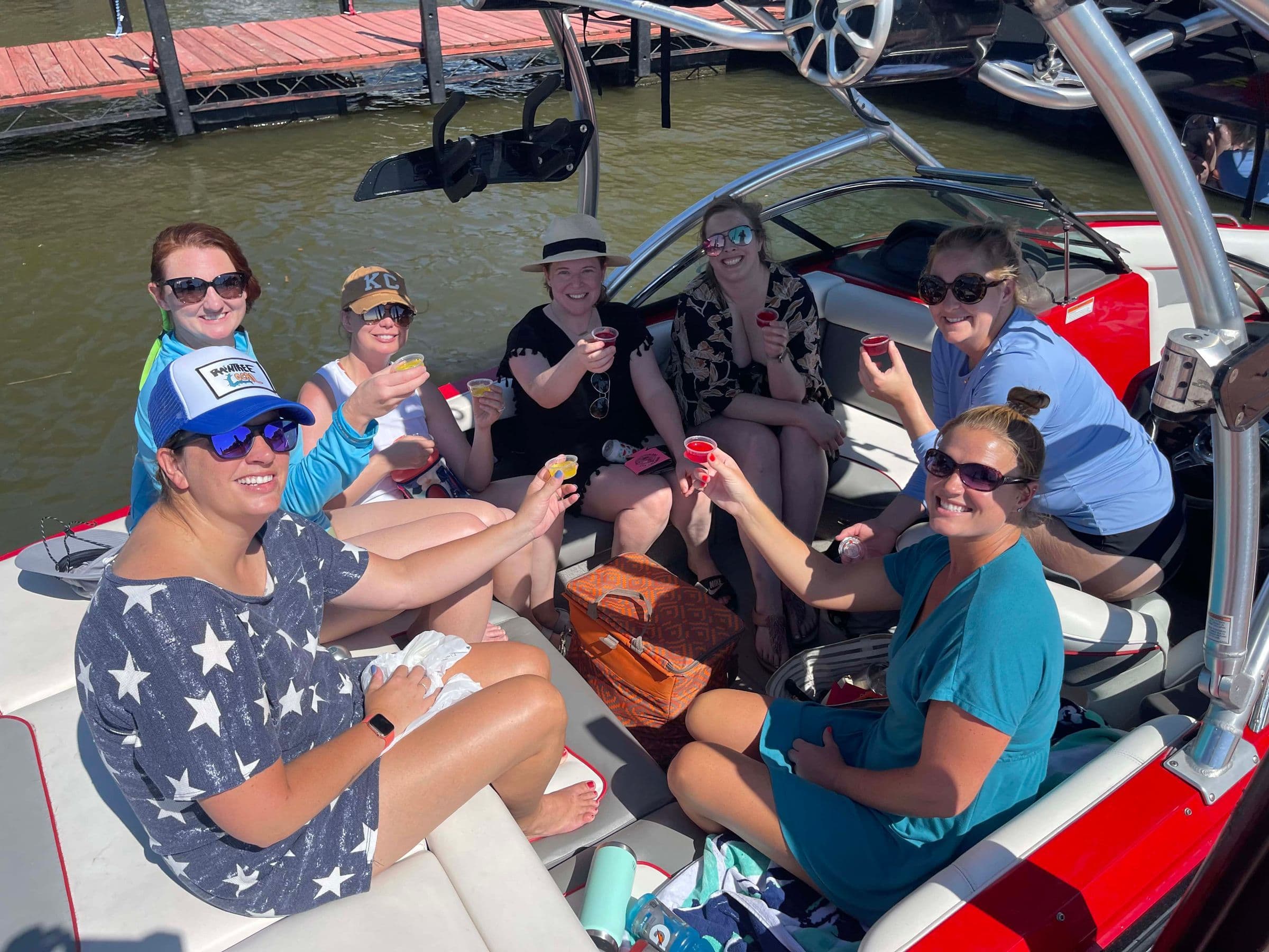 Girl Friends on a boat about to take shots