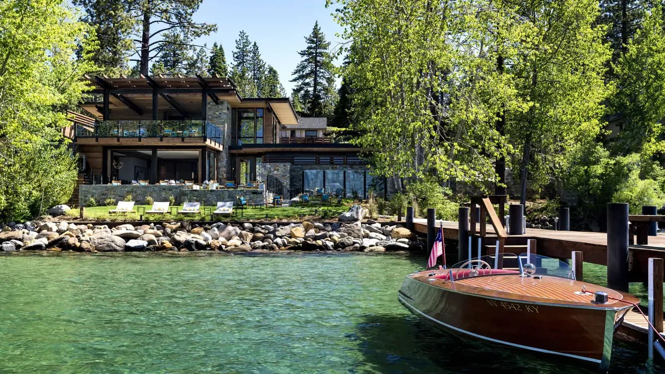 Ritz Carlton Lake Tahoe view from the lake looking at the resort