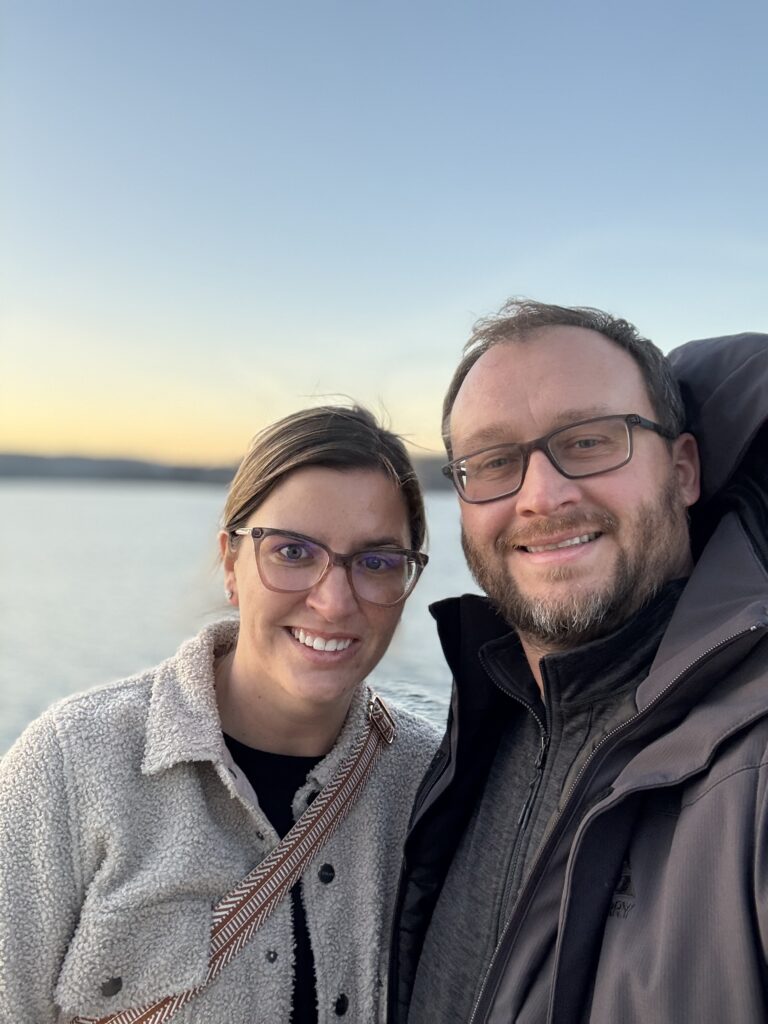 Couple on the Branson Belle taking a selfie at Sunset at Table Rock Lake