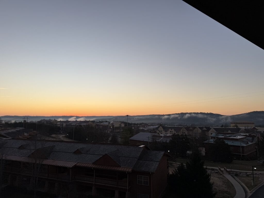 View of Branson in the winter from a Condo balcony at sunrise