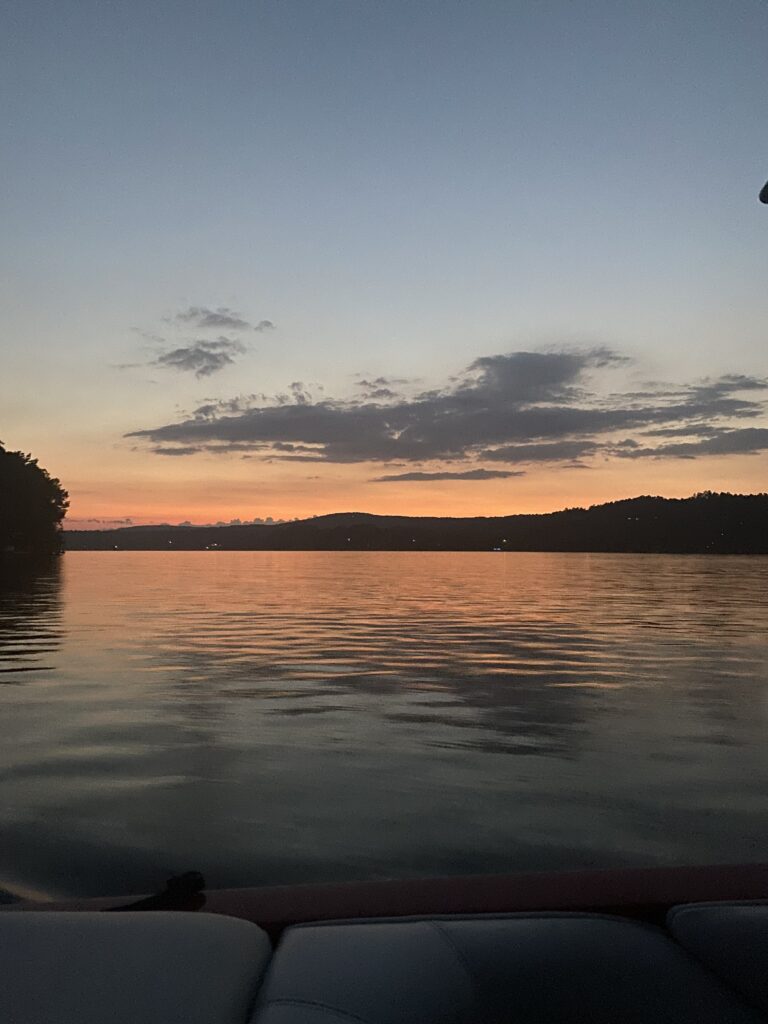 Lake of the Ozarks at sunset from a boat