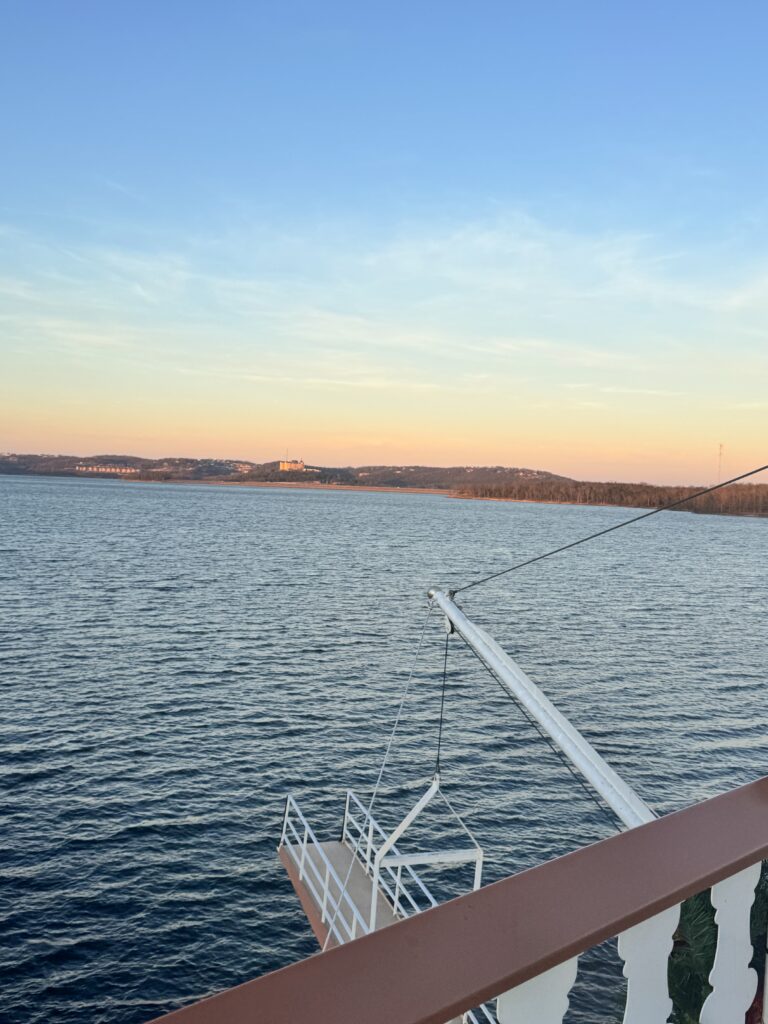 Table Rock Lake from a Steamboat at sunset overlooking the water