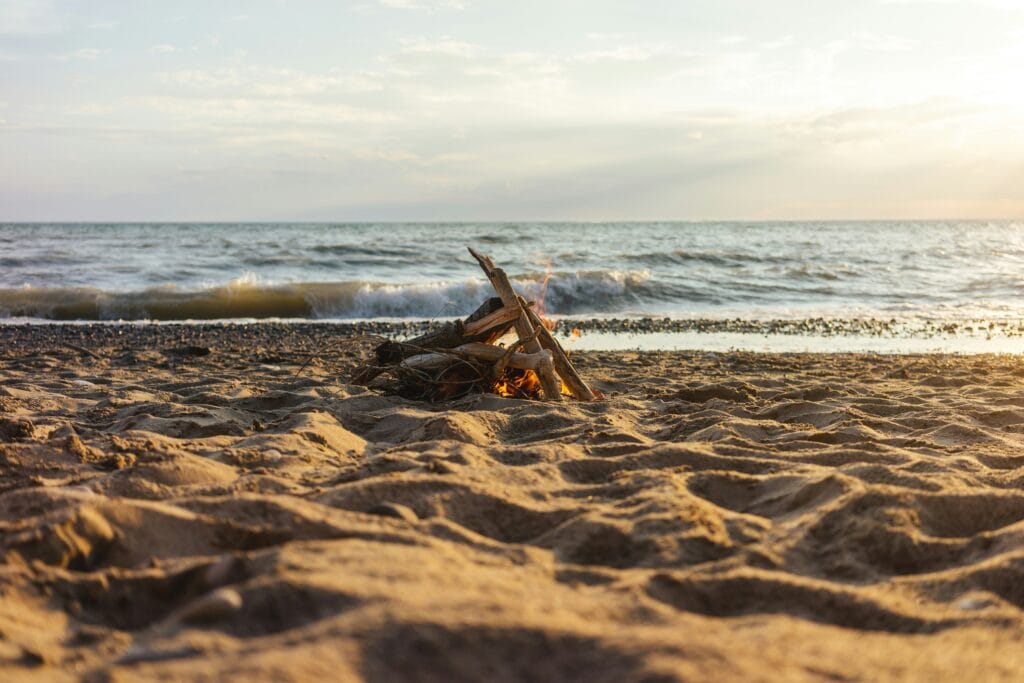 Lake Huron Beach with firepit on the sand