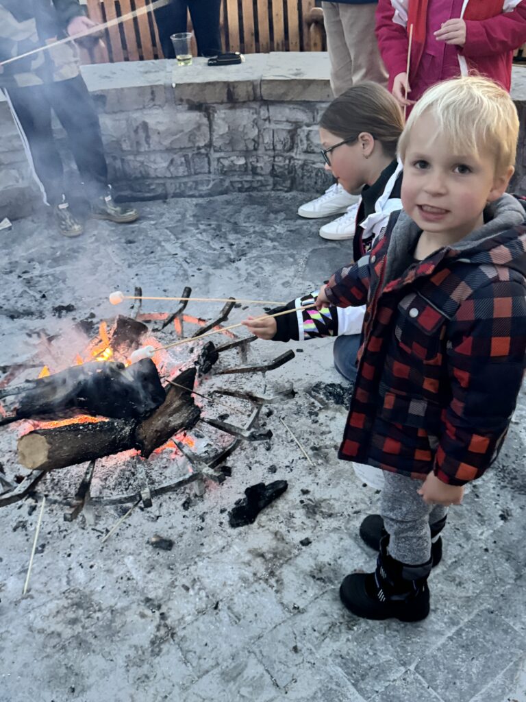 Boy roasting a s'more over the fire