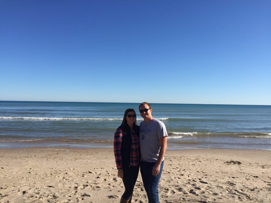 Lake Michigan couple visiting the beach