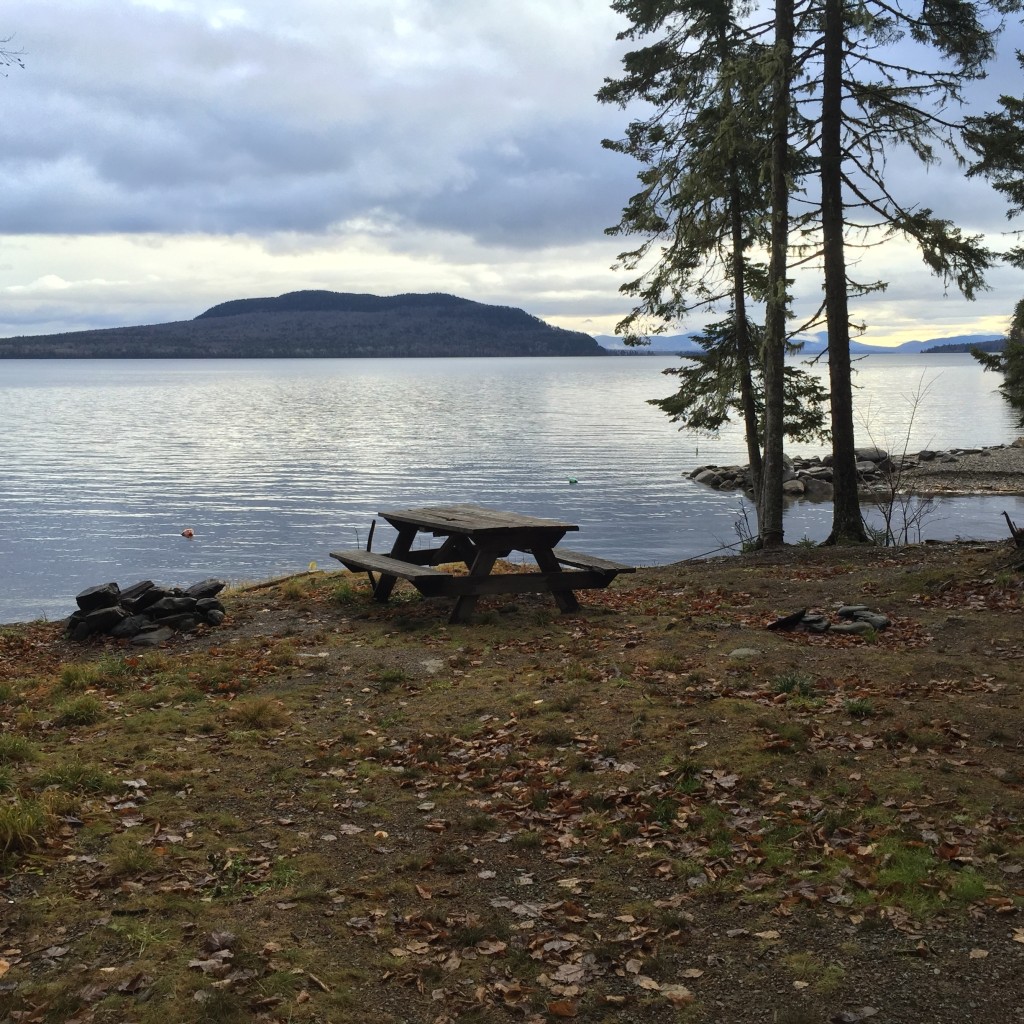 Moosehead Lake with a picnic bench