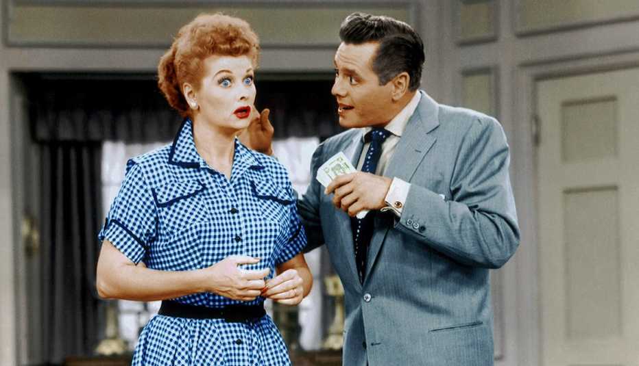 Photo of Lucy surprised by Ricky talking to her in "I Love Lucy"