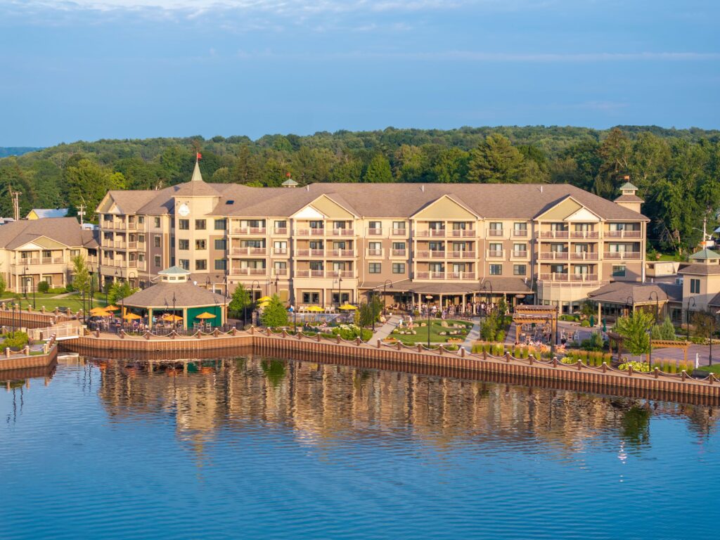 Chautauqua Harbor Hotel Aerial View with Waterfront shoreline