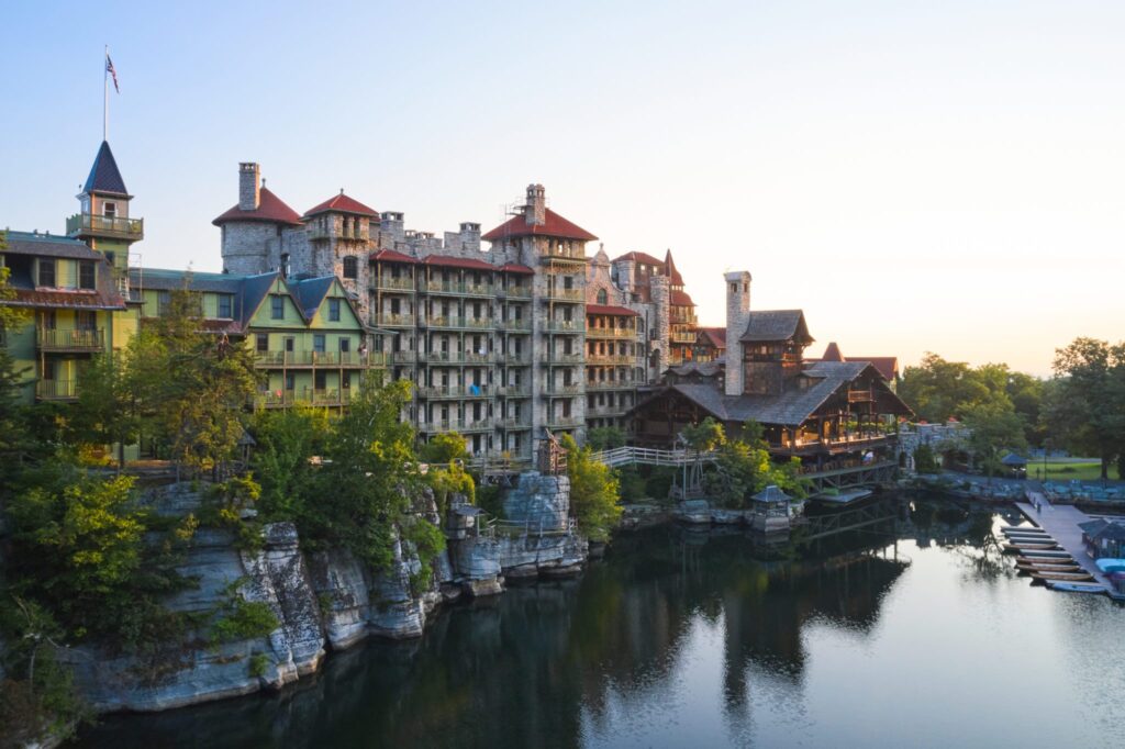 Aerial view of Mohonk Lake along the shore