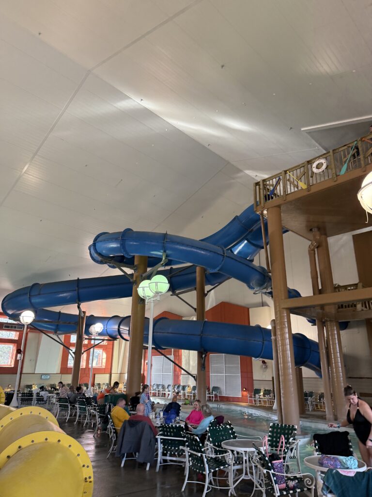 big blue tube water slides at an indoor water park