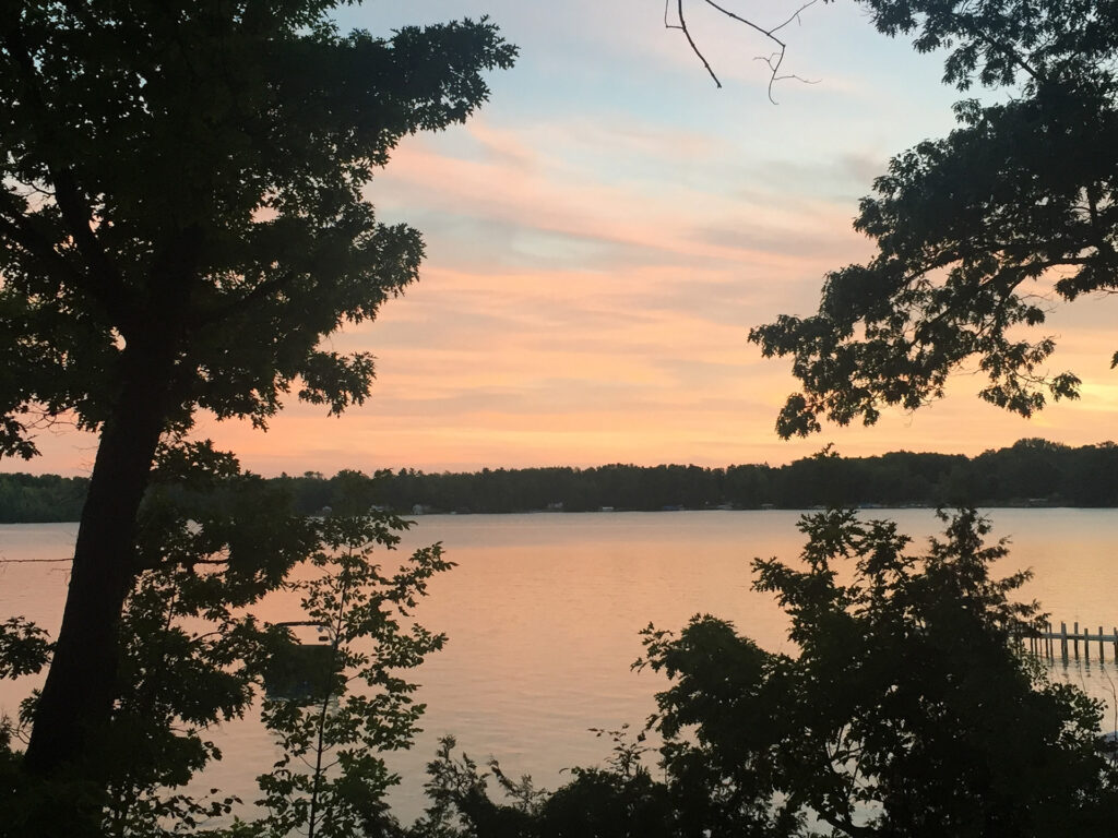 White Birch Lodge view of the lake at sunset