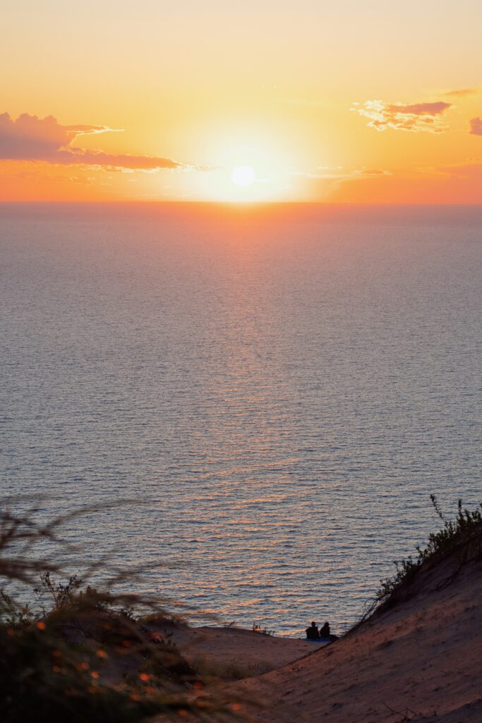 Sunset view of Lake Michigan from Sleeping Bear Dunes National Lakeshore