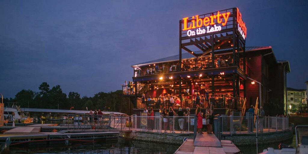 Liberty at the Lake Grill at night with lights on 