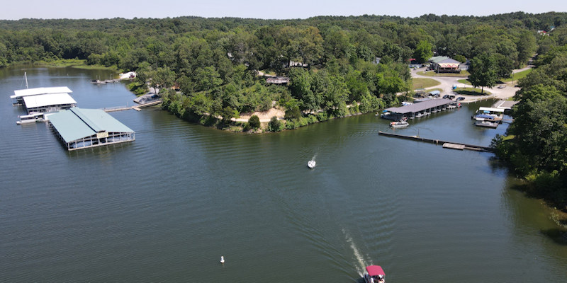 Aerial view of Kentucky Lake overlooking Lynnhurst Family Resort